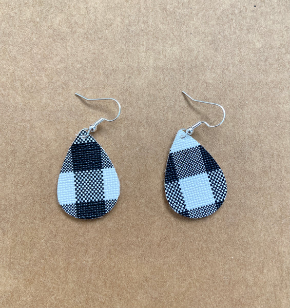 Size small black and white buffalo check earrings