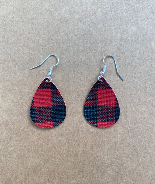 Small red and black buffalo check earrings