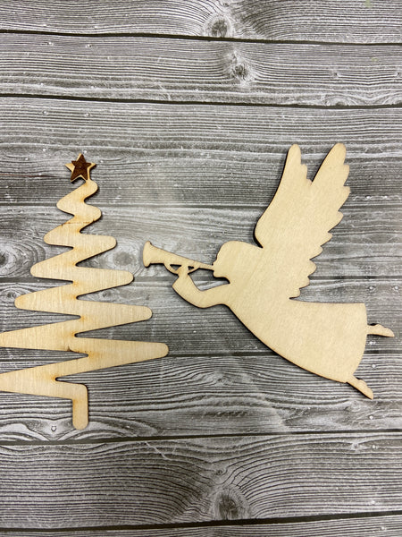 Wood Angel and Christmas Tree set