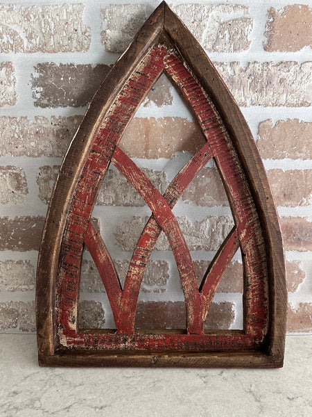 Red Reclaimed Barnwood Cathedral Arched Window