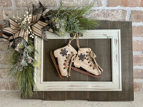 Ice Skates on Wood Pallet Sign