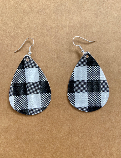 Large black and white buffalo check earrings