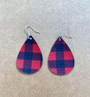 Large red and black buffalo check earrings